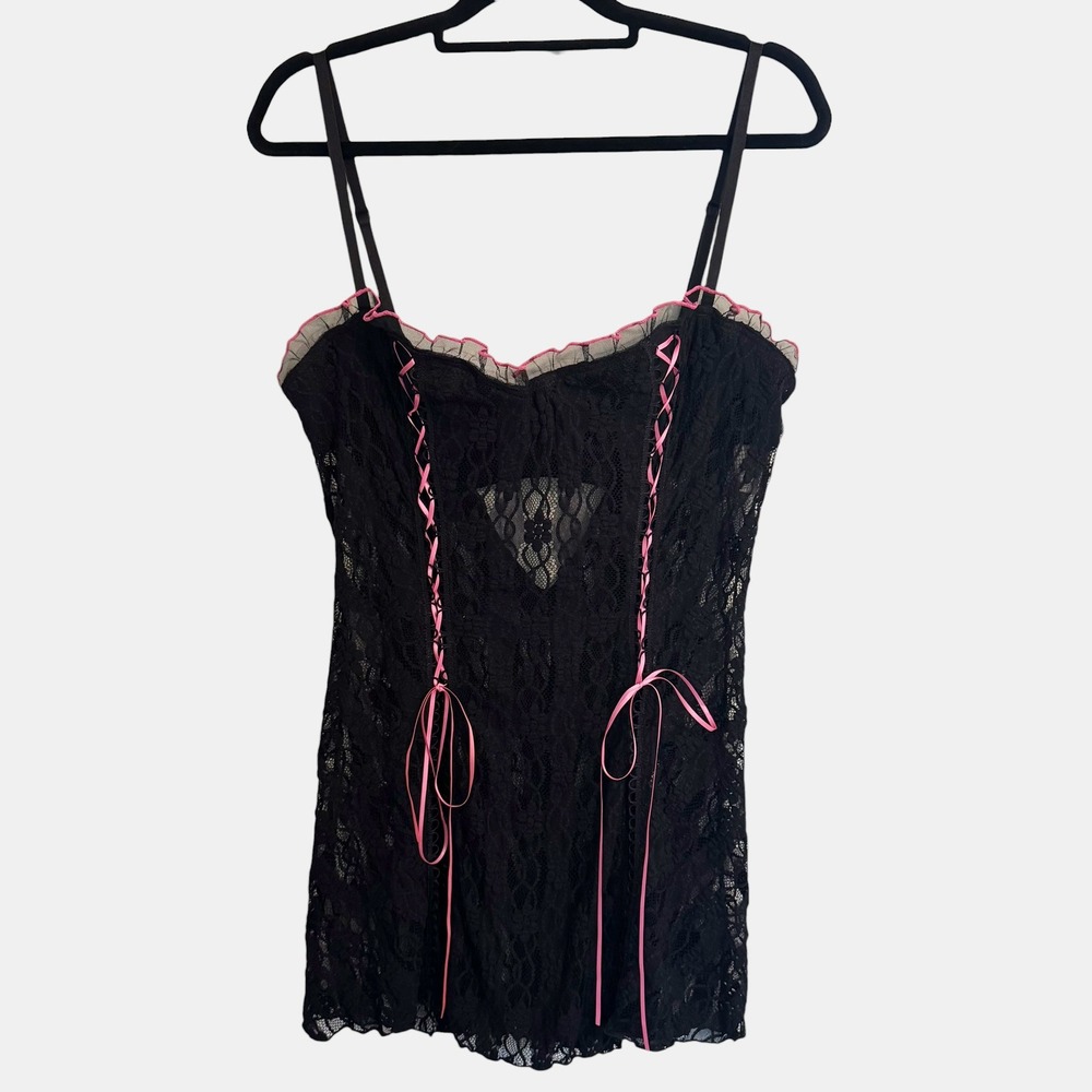 Vintage Y2K Intimate Attitudes Black Lace Babydoll Chemise Underwire Lingerie XL
